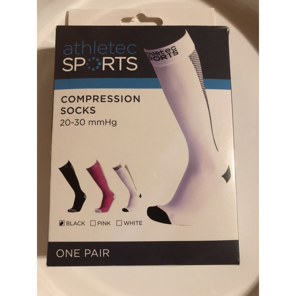 Athletec Sports Compression Socks 20-30 mmHg One Pair Size S/M Black NIB